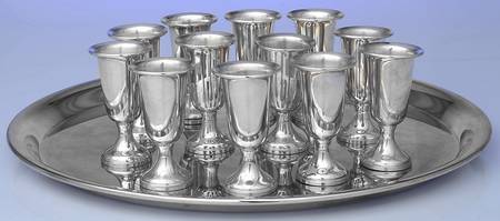 58 (Sterling, Hollowware) Weighted Cordial - Set of 12 with Complimentary Tray