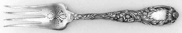 Chrysanthemum Gold (Str, 1880, Gold Vermeil) Large Solid Cold Meat Serving Fork
