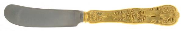 English King Gold (Str, 1885, Gold Vermeil) Butter Spreader Hollow Hdl-Paddle/Stainless Blade