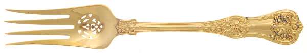 English King Gold (Str, 1885, Gold Vermeil) Large Solid Cold Meat Serving Fork