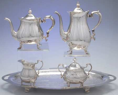 43311 (Silverplate, Hollowware) 5-Piece Silverplate Tea Set (with Tray)