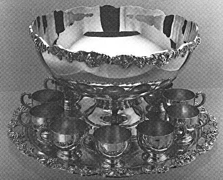 Margaux (Silverplate Hollowware) Punch Set-Punch Bowl, 12 Cups & Tray
