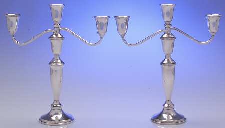Craftsman (Sterling, 1932, Hollowware) Pair of 11" Weighted 3 Light Candelabra