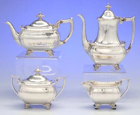 22034 (Sterling, Hollowware) 4 Piece Tea Set (SCP, STP, SCR, SSU)