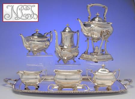 22034 (Sterling, Hollowware) 8 Piece Tea Set (SCP,STP,SCR,SSU,WBWU,SKES,& WT22)