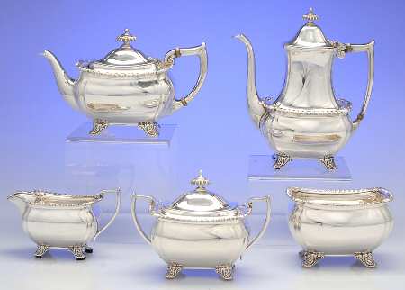 22034 (Sterling, Hollowware) 5 Piece Tea Set (SCP, STP, SCR, SSU, SWB)