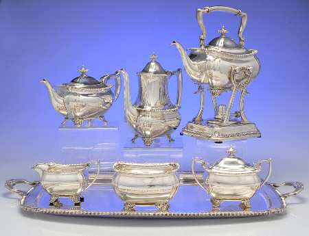 22034 (Sterling, Hollowware) 7 Piece Tea Set (SCP, STP, SCR, SSU, SWB, SKES & WTL)