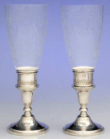 031 (Sterling, Hollowware) Pair of Weighted Hurricane Lamp & Globe