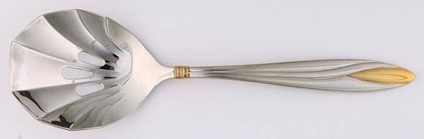 Savvy (Stainless, Gold Accent) Pierced Solid Serving Spoon