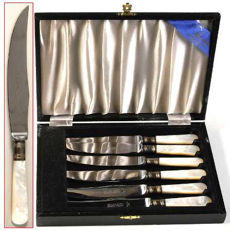 Pearl Handle Flatware 2 Box of 6 Individual Fish Knives w/Stainless Blades