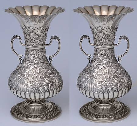 Repousse (Sterling, Hollowware) Pair of 2 Handled Vase
