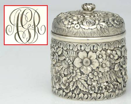 Repousse (Sterling, Hollowware) Tea Caddy & Lid