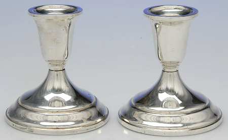 50 (Sterling, Hollowware) Pair of Weighted Candleholders
