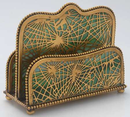 Pine Needles (Plated Copper, Hollowware) 2 Slot Letter Holder with Green Glass