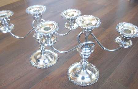 1020 (Sterling, Hollowware) Pair of Weighted 3 Light Candelabra
