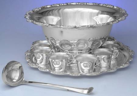 Embassy Classic (Slvp, Hollowware) Punch Set-Bowl, 10 Cups, Tray & Ladle