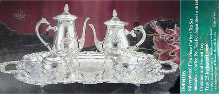 TWS524 (Silverplate, Hollowware) 5-Piece Silverplate Tea Set (with Tray)