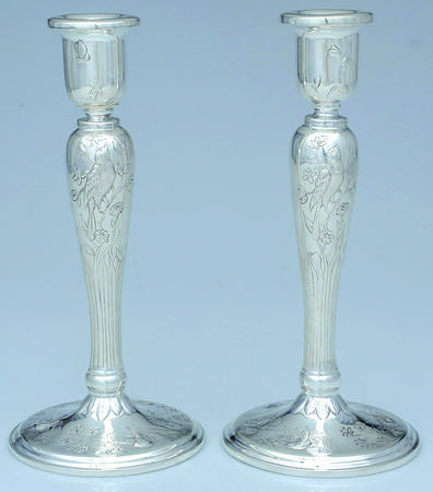 Audubon (Sterling, Hollowware) Pair of 9" Weighted Candlesticks
