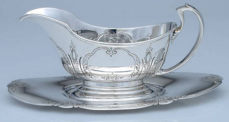Chased Diana (Sterling, Hollowware) Sterling Gravy Boat & Underplate
