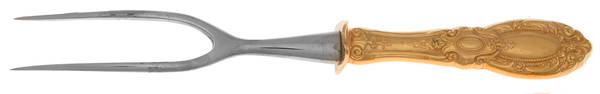 King Richard (Gold Vermeil) Small Carving Fork Stainless Prong W/Sterling Guar