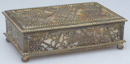 Grapevine (Plated Copper, Hollowware) Jewelry Box with Caramel Glass