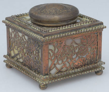 Grapevine (Plated Copper, Hollowware) Small Square Inkwell with Caramel Glass