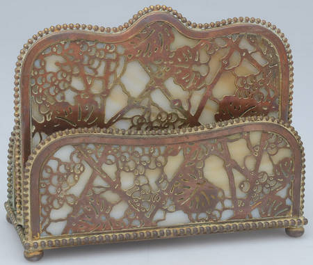 Grapevine (Plated Copper, Hollowware) 2 Slot Letter Holder with Caramel Glass