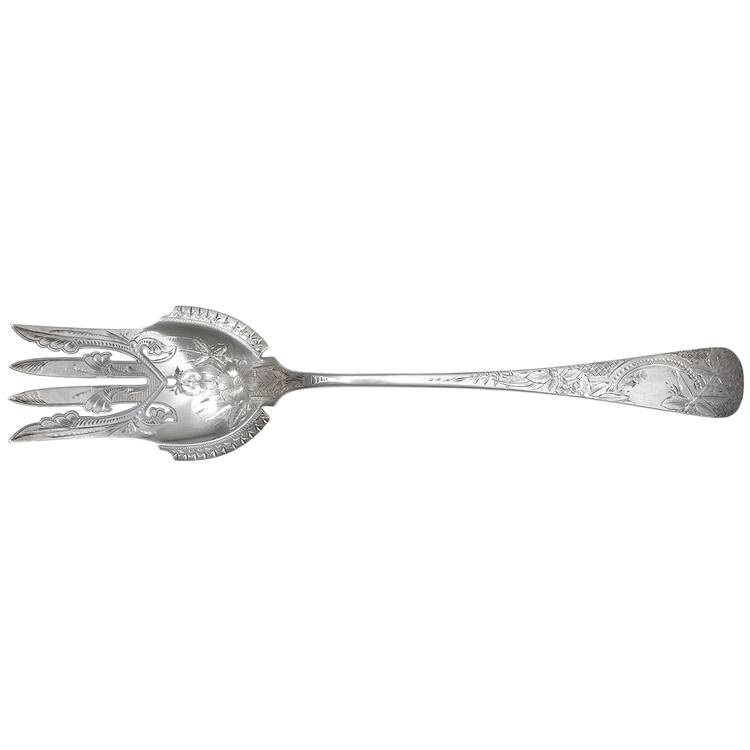 THB5 (Sterling) Salad Serving Fork Solid Oversize Bright Cut