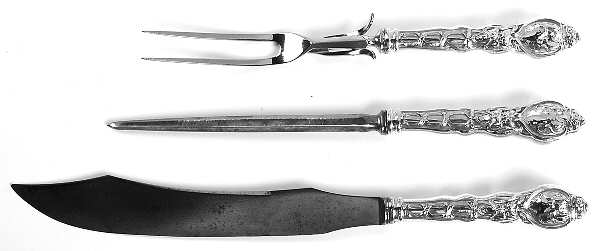 Douvaine (Sterling, 1890) Large 3-Piece Roast Carving Set w/ Stainless Blade