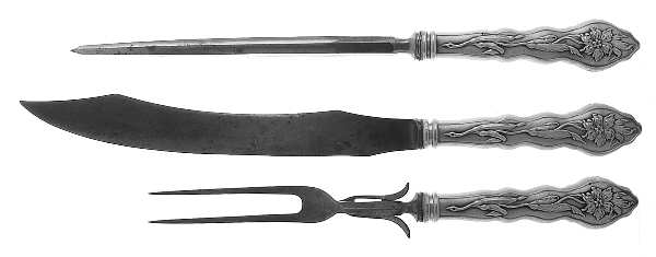 Narcissus (Sterling, 1890, No Monograms) Large 3-Piece Roast Carving Set w/ Stainless Blade