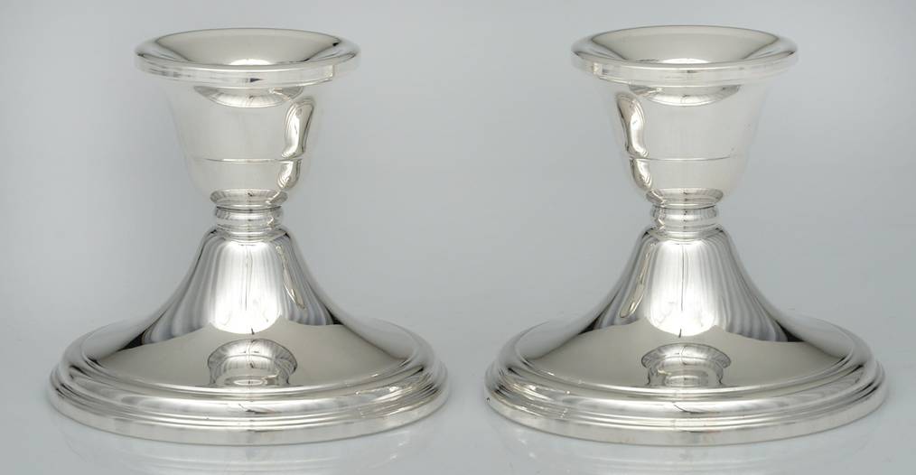 Sterling Hollowware Pair of Weighted Console Candleholders
