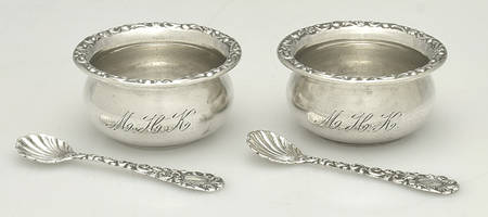 Sterling Hollowware Set of 2 Individual Open Salt & Spoon