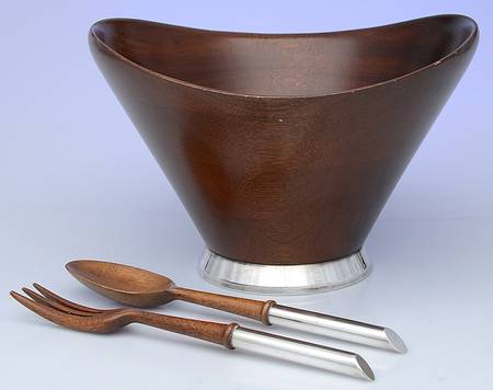 Sterling Hollowware 3 Pc Salad Set-Wood & Sterling Bowl & Servers