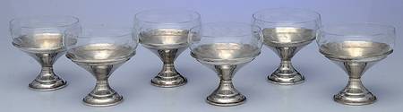 Sterling Hollowware Individual Oyster Cocktail Cup Crystal Liner - Set of 6
