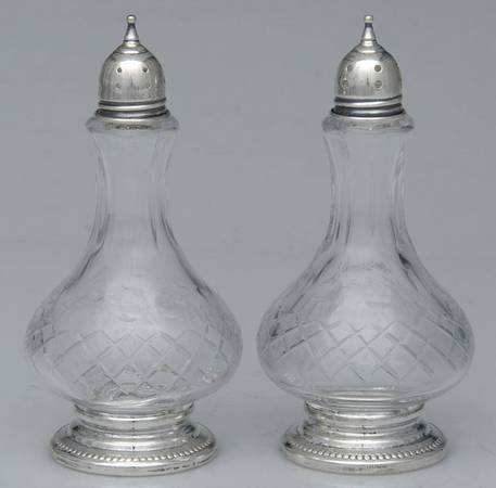 Sterling Hollowware Crystal Salt & Pepper W/Sterling Lids