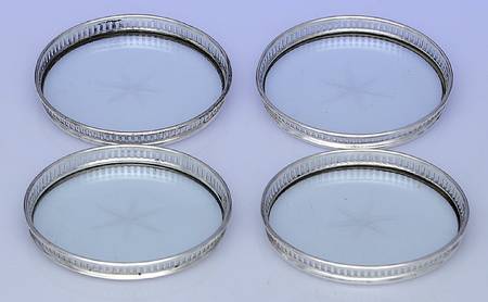 Sterling Hollowware Crystal Coaster with Sterling Rim - Set of 4