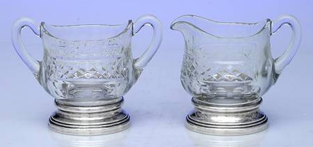 Sterling Hollowware Mini Crystal Creamer & Open Sugar with Sterling Trim