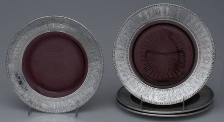 Sterling Hollowware Crystal Salad Plate with Sterling Overlay - Set of 4