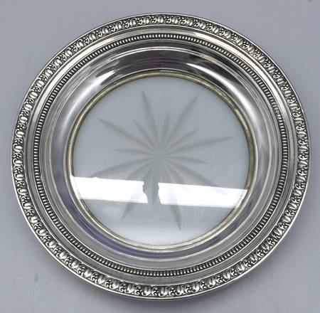 Sterling Hollowware Crystal Wine Coaster with Sterling Lip