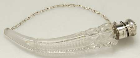Sterling Hollowware Horn Shape Crystal Perfume Bottle with Sterling Lid