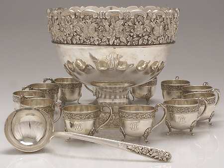 Sterling Hollowware Punch Set (Bowl, Ladle and 12 Cups)