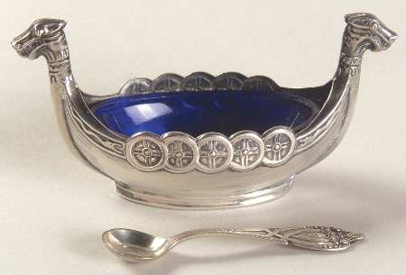 Sterling Hollowware Individual Open Salt W/Cobalt Liner & Spoon