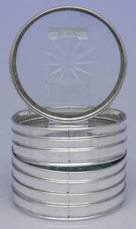Sterling Hollowware Crystal Coaster with Sterling Rim - Set of 8