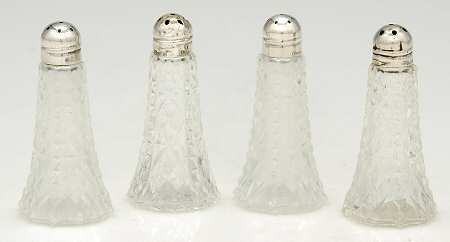 Sterling Hollowware Glass Salt & Pepper w/Sterling Tops (2 Sets)