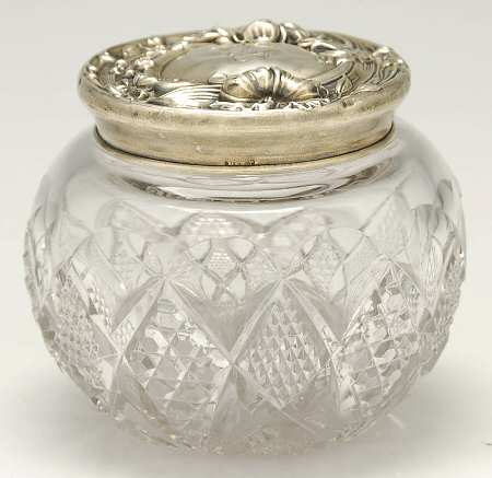 Sterling Hollowware Powder Jar, Crystal Bowl and Sterling Lid