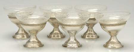 Sterling Hollowware Low Sherbet w/Crysal Bowl & Sterling Base - Set of 6