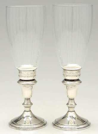 Sterling Hollowware Pair of Hurricane Lamps & Globes
