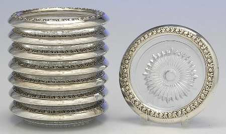 Sterling Hollowware Crystal Coaster with Sterling Rim - Set of 8