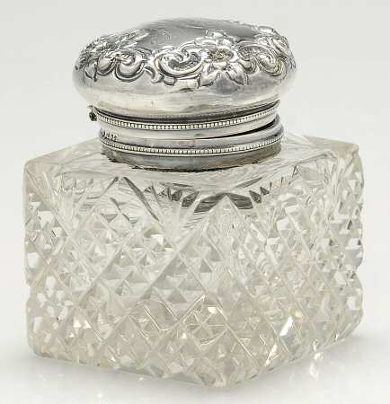 Sterling Hollowware Crystal Bowl Inkwell & Sterling Lid