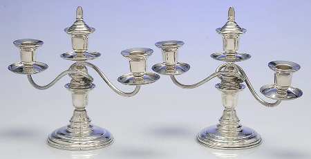 Sterling Hollowware Pair of Weighted 3 Light Candelabra